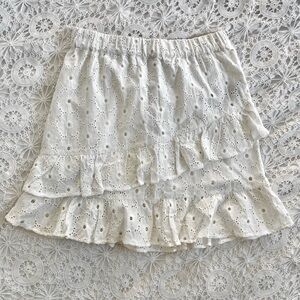 7 For all Mankind white cotton lace embroidered ruffle skirt